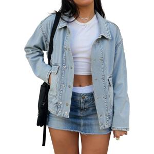 EMMIOL Womens Jean Jackets Long Sleeve Double-breasted Button Casual Denim Coat with Pockets(Z1- Light Blue)