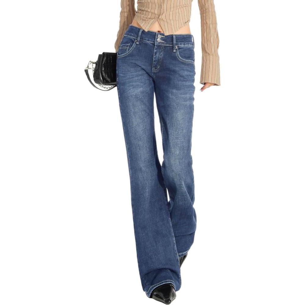 image:imageEMMIOL MidLow Rise Flare Jeans for Women Y2K Baggy Boot Cut Flared Bootcut Wide Leg Womens Denim Pants StretchMid Blue