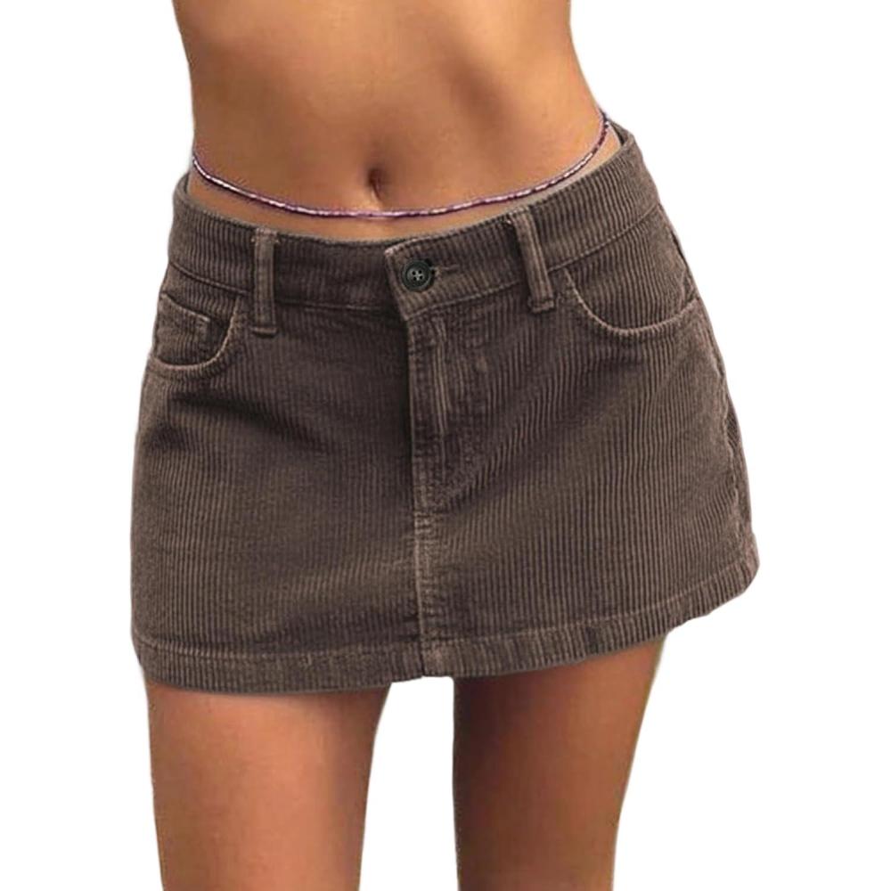 image:imageEMMIOL Skirts for Women MidLow Rised Sexy Mini Dress 2026 Trendy Summer Y2k Clothes Denim SkirtCorduroy Brown