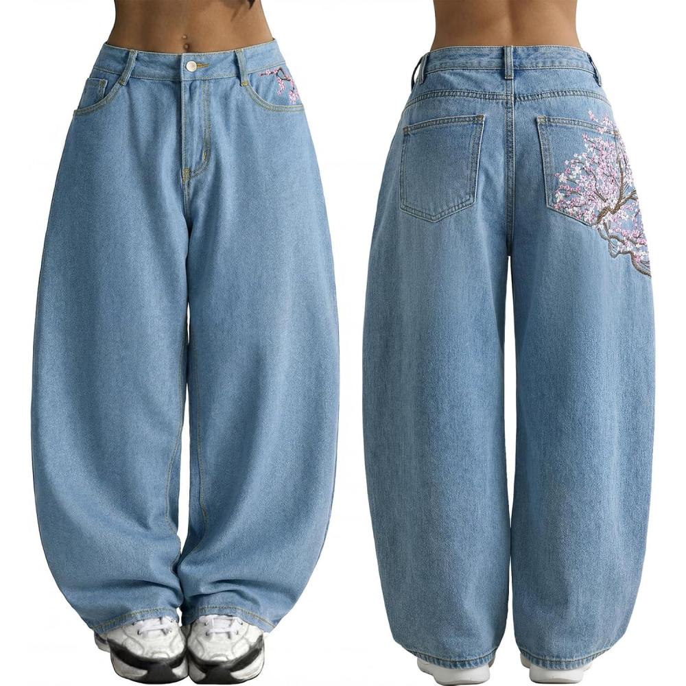 image:imageEMMIOL Women Y2K 90S Hip Hop Baggy Jeans Boyfriend Wide Leg Denim Pants MidHigh Rise Loose Streetwear OutfitsLight Blue198
