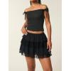 EMMIOL Ruffle Mini Skirt for Women – Summer Flowy Lace Layered Skorts Cute Pleated Tiered Casual Short Skirts Built-in Shorts(Black)