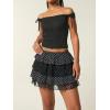 EMMIOL Ruffle Mini Skirt for Women – Summer Flowy Lace Layered Skorts Cute Pleated Tiered Casual Short Skirts Built-in Shorts(Black-2)