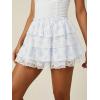 EMMIOL Ruffle Mini Skirt for Women – Summer Flowy Lace Layered Skorts Cute Pleated Tiered Casual Short Skirts Built-in Shorts(White-2)