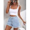 EMMIOL Women Jean Shorts High-Mid Waisted Stretchy Basic Wash Solid Denim Hot Shorts Boyfriend Casual Y2k Jorts for Summer(Blue)