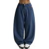 EMMIOL Women Y2K 90S Hip Hop Baggy Jeans Boyfriend Wide Leg Denim Pants Mid-High Rise Loose Streetwear Outfits(Blue-198)