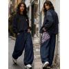 EMMIOL Women Y2K 90S Hip Hop Baggy Jeans Boyfriend Wide Leg Denim Pants Mid-High Rise Loose Streetwear Outfits(Dark Blue-198)
