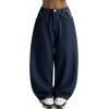 EMMIOL Women Y2K 90S Hip Hop Baggy Jeans Boyfriend Wide Leg Denim Pants Mid-High Rise Loose Streetwear Outfits(Dark Blue-198)