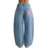 EMMIOL Women Y2K 90S Hip Hop Baggy Jeans Boyfriend Wide Leg Denim Pants Mid-High Rise Loose Streetwear Outfits(Light Blue-198)