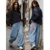EMMIOL Women Y2K 90S Hip Hop Baggy Jeans Boyfriend Wide Leg Denim Pants Mid-High Rise Loose Streetwear Outfits(Light Blue-198)