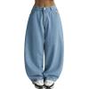 EMMIOL Women Y2K 90S Hip Hop Baggy Jeans Boyfriend Wide Leg Denim Pants Mid-High Rise Loose Streetwear Outfits(Light Blue-198)