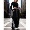 EMMIOL Women’s Y2K Baggy Striped Sweatpants, High Waisted Wide Leg Barrel Pants, Joggers with Drawstring Waist and Cuffs(Black)