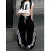 EMMIOL Women’s Y2K Baggy Striped Sweatpants, High Waisted Wide Leg Barrel Pants, Joggers with Drawstring Waist and Cuffs(Black)