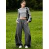 EMMIOL Women’s Y2K Baggy Striped Sweatpants, High Waisted Wide Leg Barrel Pants, Joggers with Drawstring Waist and Cuffs(Grey)