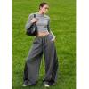 EMMIOL Women’s Y2K Baggy Striped Sweatpants, High Waisted Wide Leg Barrel Pants, Joggers with Drawstring Waist and Cuffs(Grey)