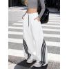 EMMIOL Women’s Y2K Baggy Striped Sweatpants, High Waisted Wide Leg Barrel Pants, Joggers with Drawstring Waist and Cuffs(White)