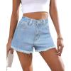 EMMIOL Women Jean Shorts High-Mid Waisted Stretchy Basic Wash Solid Denim Hot Shorts Boyfriend Casual Y2k Jorts for Summer(Blue)