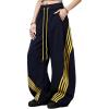 EMMIOL Women’s Y2K Baggy Striped Sweatpants, High Waisted Wide Leg Barrel Pants, Joggers with Drawstring Waist and Cuffs(Dark Blue)