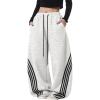 EMMIOL Women’s Y2K Baggy Striped Sweatpants, High Waisted Wide Leg Barrel Pants, Joggers with Drawstring Waist and Cuffs(Light Gray)