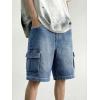 Mens Cargo Baggy Jean Shorts, Y2k Jorts Wide Leg Large Pockets, Long Denim Shorts Cotton Loose Fit Streetwear 2026 Summer(Blue)