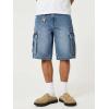 Mens Cargo Baggy Jean Shorts, Y2k Jorts Wide Leg Large Pockets, Long Denim Shorts Cotton Loose Fit Streetwear 2026 Summer(Blue)