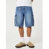 Mens Cargo Baggy Jean Shorts, Y2k Jorts Wide Leg Large Pockets, Long Denim Shorts Cotton Loose Fit Streetwear 2026 Summer(Mid Blue)