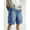 Mens Cargo Baggy Jean Shorts, Y2k Jorts Wide Leg Large Pockets, Long Denim Shorts Cotton Loose Fit Streetwear 2026 Summer(Mid Blue)