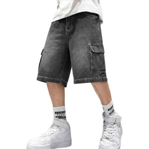 Mens Cargo Baggy Jean Shorts, Y2k Jorts Wide Leg Large Pockets, Long Denim Shorts Cotton Loose Fit Streetwear 2026 Summer(Dark Grey)