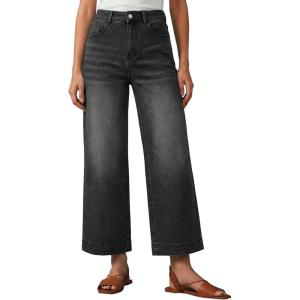 EMMIOL Women’s 2026 Wide Leg Jeans Distress Mid Waist Denim Pants Vintage Y2K Trousers(Black-cropped)