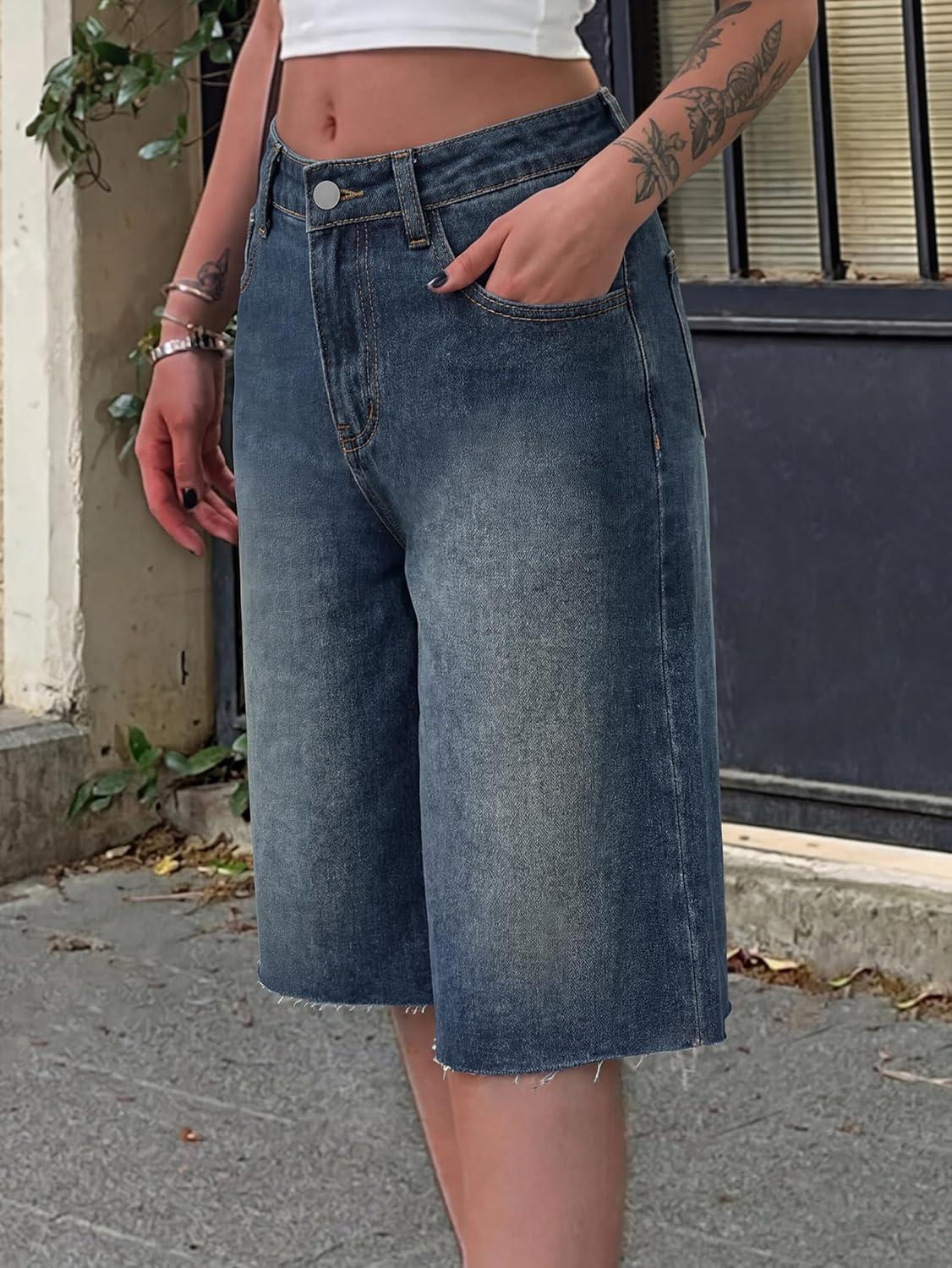 image:imageEMMIOL Women Jorts Baggy Jeans Jorts Outfits MidLow Waisted Denim Y2K Shorts Summer Hot Short Pants StreetwearVintage Blue144