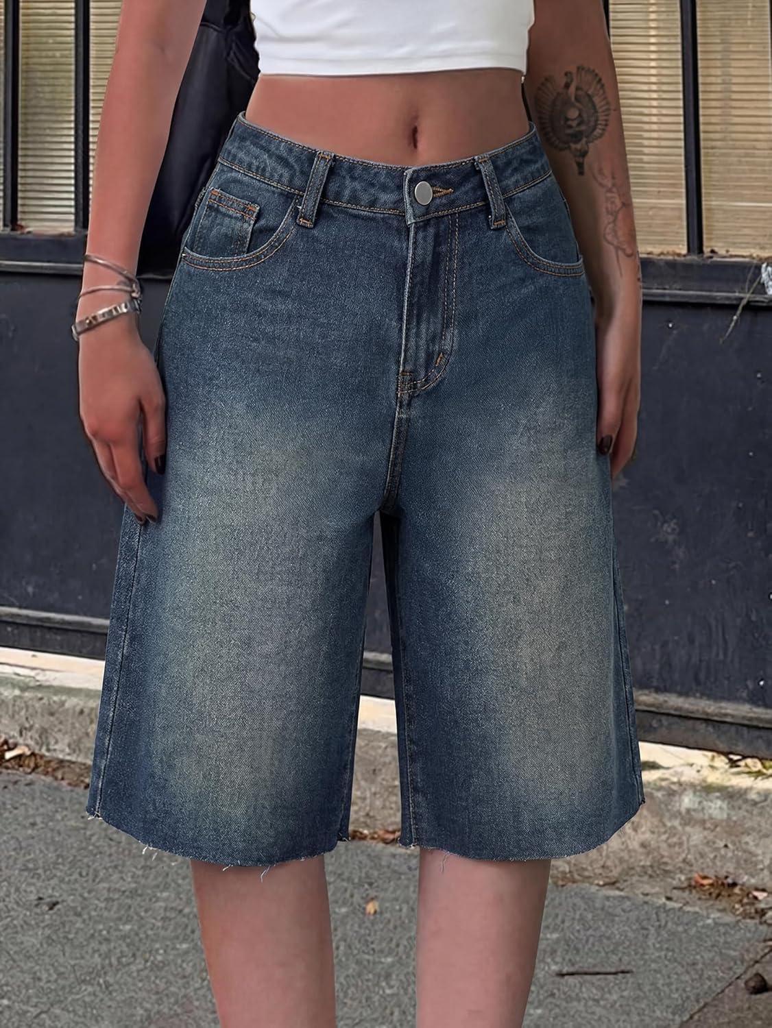 image:imageEMMIOL Women Jorts Baggy Jeans Jorts Outfits MidLow Waisted Denim Y2K Shorts Summer Hot Short Pants StreetwearVintage Blue144