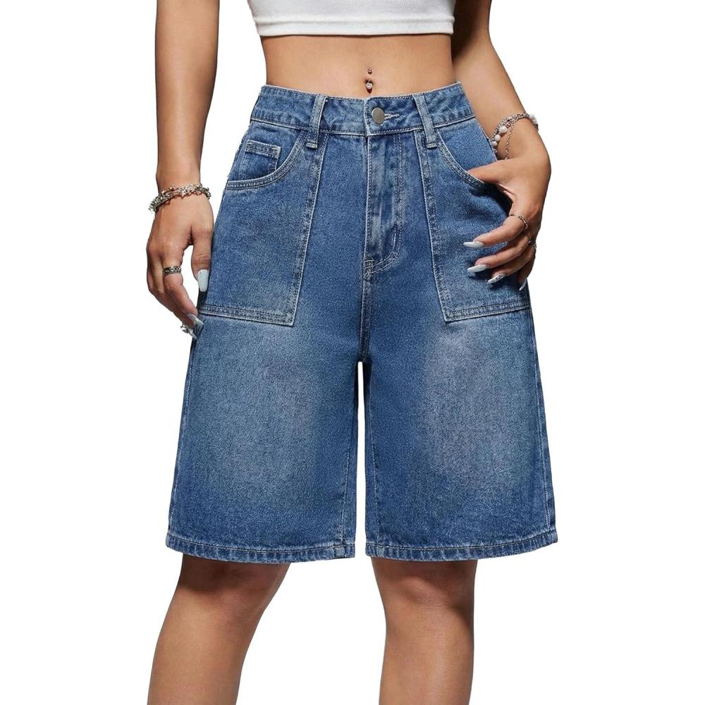 image:imageEMMIOL Women Jorts Baggy Jeans Jorts Outfits MidLow Waisted Denim Y2K Shorts Summer Hot Short Pants StreetwearDark Blue056stretchy