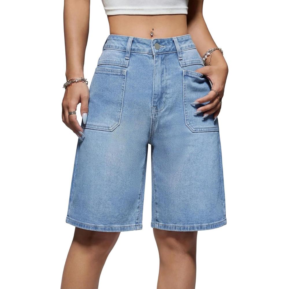 image:imageEMMIOL Women Jorts Baggy Jeans Jorts Outfits MidLow Waisted Denim Y2K Shorts Summer Hot Short Pants StreetwearLight Blue057stretchy