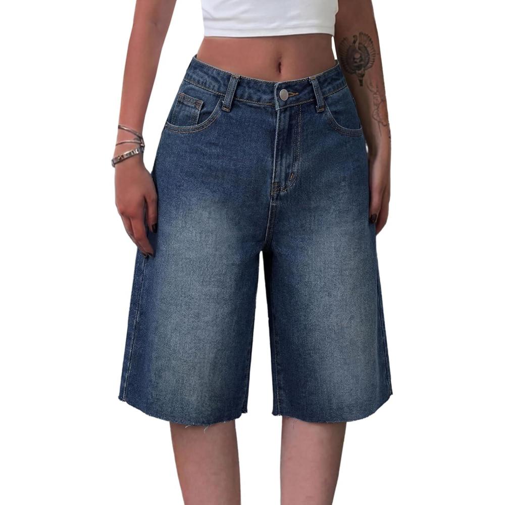 image:imageEMMIOL Women Jorts Baggy Jeans Jorts Outfits MidLow Waisted Denim Y2K Shorts Summer Hot Short Pants StreetwearMid Blue144