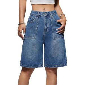 EMMIOL Women Jorts Baggy Jeans Jorts Outfits Mid-Low Waisted Denim Y2K Shorts Summer Hot Short Pants Streetwear(Dark Blue-056-stretchy)