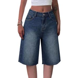 EMMIOL Women Jorts Baggy Jeans Jorts Outfits Mid-Low Waisted Denim Y2K Shorts Summer Hot Short Pants Streetwear(Mid Blue-144)