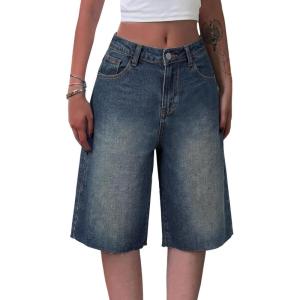 EMMIOL Women Jorts Baggy Jeans Jorts Outfits Mid-Low Waisted Denim Y2K Shorts Summer Hot Short Pants Streetwear(Vintage Blue-144)