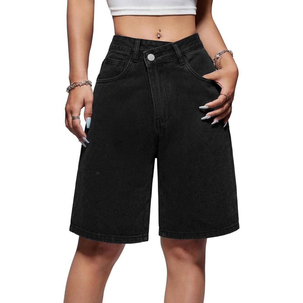 image:imageEMMIOL Women Jorts Baggy Jeans Shorts MidLow Waisted Denim Y2K HipHop Shorts Summer Hot Short Pants StreetwearBlack313
