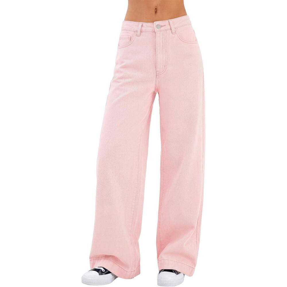 image:imageEMMIOL Womens 2026 Wide Leg Jeans Distress Mid Waist Denim Pants Vintage Y2K TrousersPink