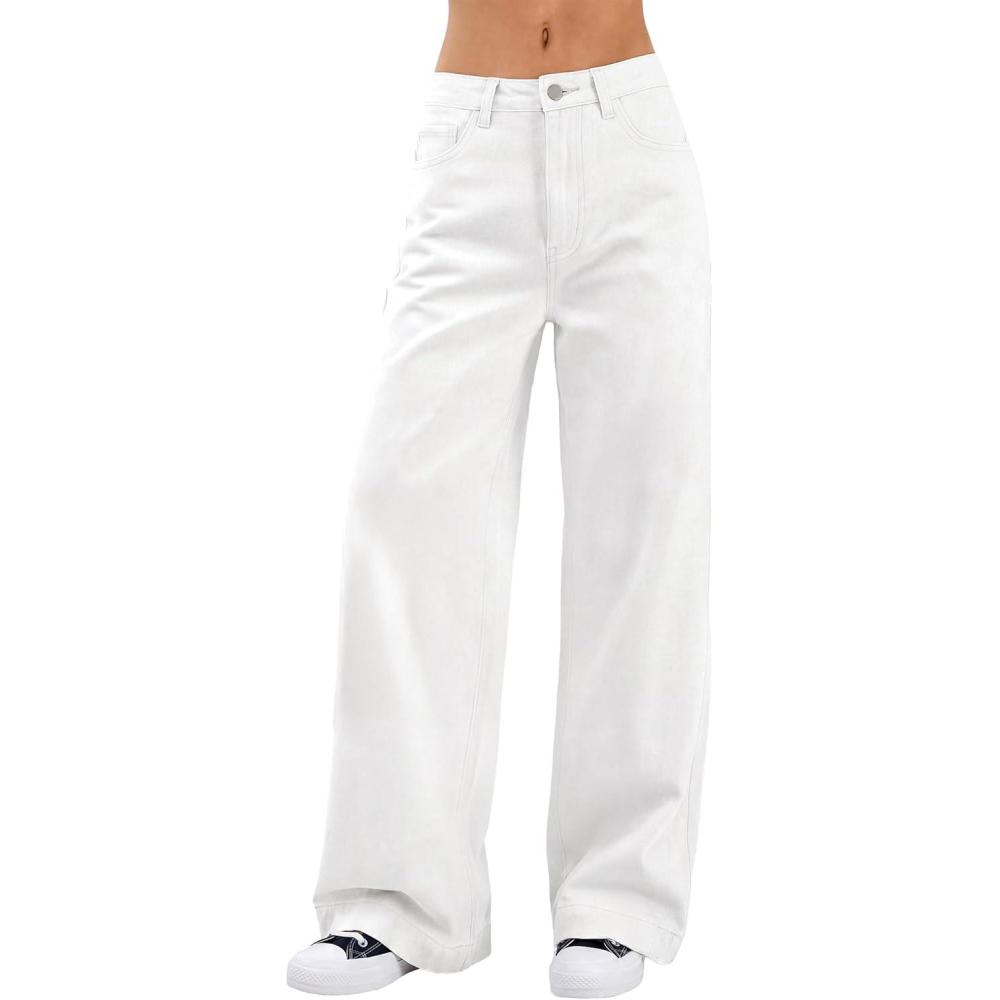 image:imageEMMIOL Womens 2026 Wide Leg Jeans Distress Mid Waist Denim Pants Vintage Y2K TrousersWhite
