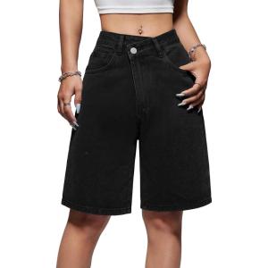 EMMIOL Women Jorts Baggy Jeans Shorts Mid-Low Waisted Denim Y2K Hip-Hop Shorts Summer Hot Short Pants Streetwear(Black-313)