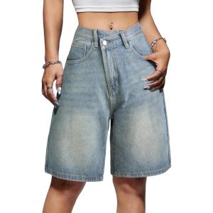 EMMIOL Women Jorts Baggy Jeans Shorts Mid-Low Waisted Denim Y2K Hip-Hop Shorts Summer Hot Short Pants Streetwear(Blue-313)