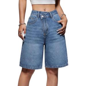 EMMIOL Women Jorts Baggy Jeans Shorts Mid-Low Waisted Denim Y2K Hip-Hop Shorts Summer Hot Short Pants Streetwear(Denim Blue-313)