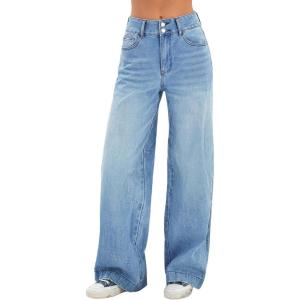 EMMIOL Women’s 2026 Wide Leg Jeans Distress Mid Waist Denim Pants Vintage Y2K Trousers(Light Blue-a060)