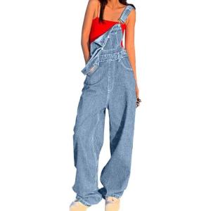 EMMIOL Women’s Denim Overalls, Baggy Loose Fit Wide Leg Jumpsuit, 90s Vintage Style Overall with Adjustable Straps