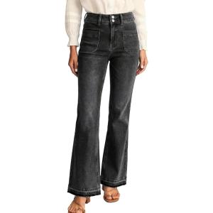 EMMIOL Women’s Flare Jeans Low Rise Trendy Patch Pocket Stretchy Bootcut Denim 90s Pants(Black)
