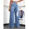 EMMIOL Women’s Wide Leg Baggy Jeans Low Rise Stretchy Denim Pants Elastic Back Patchwork 90s Boyfriend Casual Jeans(Blue)