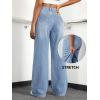 EMMIOL Women’s Wide Leg Baggy Jeans Low Rise Stretchy Denim Pants Elastic Back Patchwork 90s Boyfriend Casual Jeans(Light Blue)