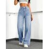 EMMIOL Women’s Wide Leg Baggy Jeans Low Rise Stretchy Denim Pants Elastic Back Patchwork 90s Boyfriend Casual Jeans(Light Blue)