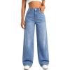 EMMIOL Women’s Wide Leg Baggy Jeans Low Rise Stretchy Denim Pants Elastic Back Patchwork 90s Boyfriend Casual Jeans(Blue)