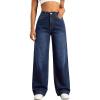 EMMIOL Women’s Wide Leg Baggy Jeans Low Rise Stretchy Denim Pants Elastic Back Patchwork 90s Boyfriend Casual Jeans(Dark Blue)